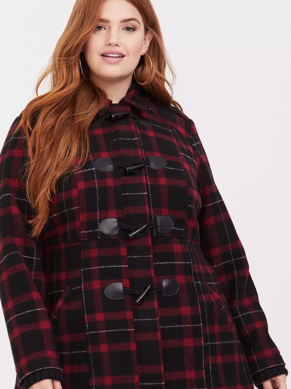 torrid Red & Black Plaid Toggle Peacoat